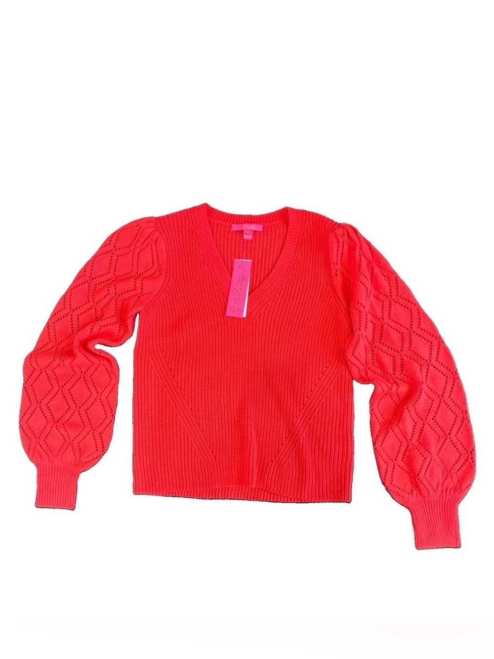 Lilly Pulitzer Luletta Sweater Sz M Spicy Coral Balloon Sleeves NWT